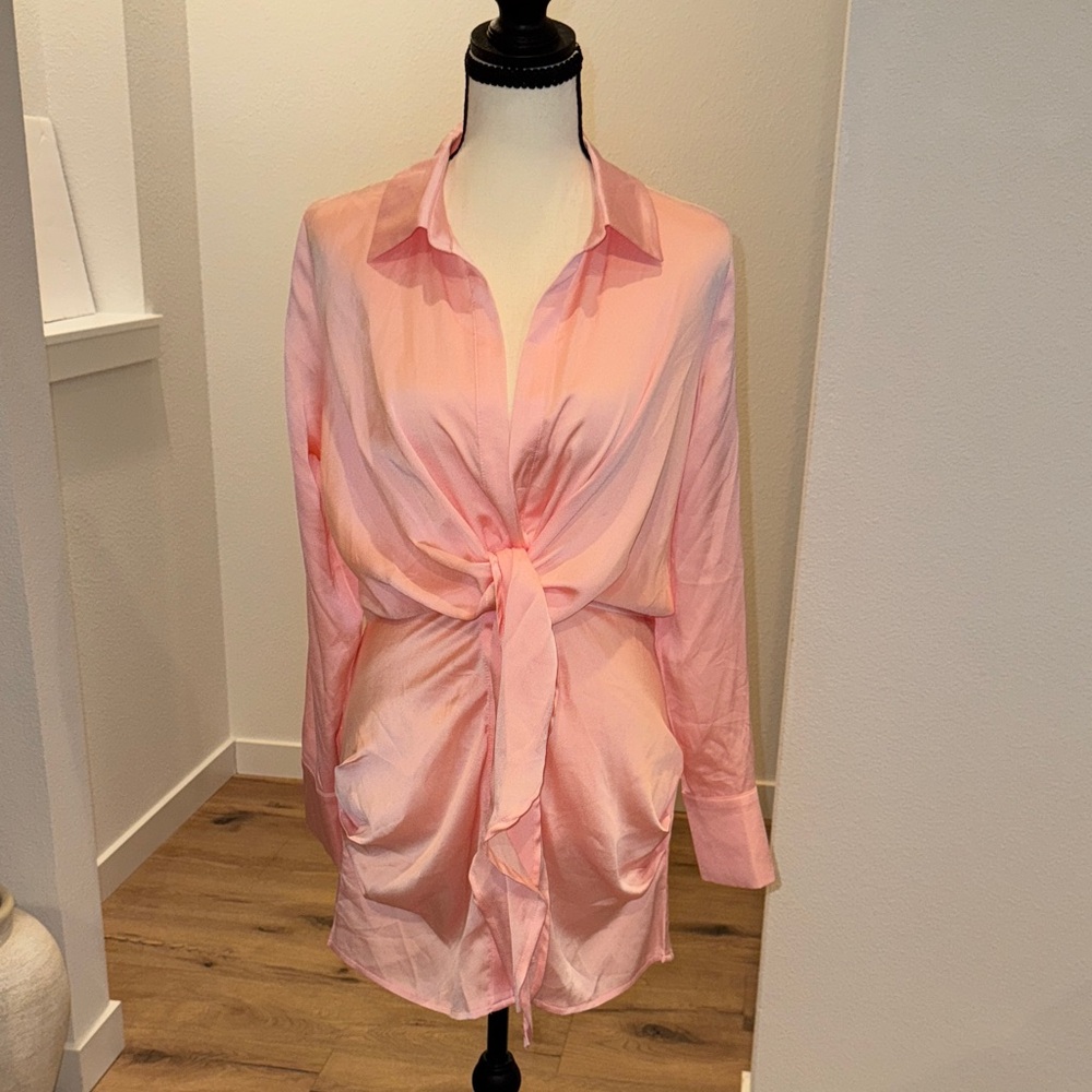 Elegant Pink Tie-Front Dress